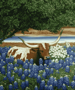 Longhorn and Bluebonnets Diamond Painting