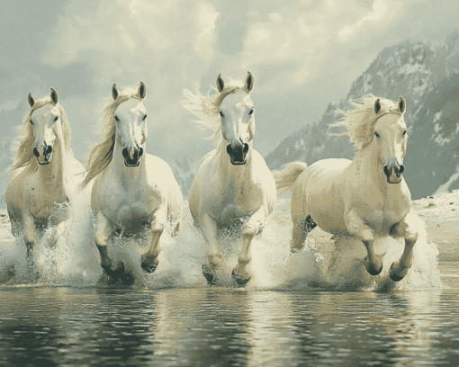 Majestic White Horses Diamond Painting