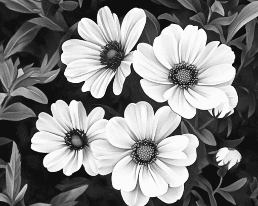 Monochrome Blossoms Diamond Painting