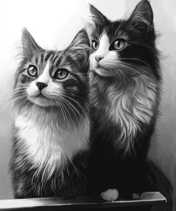 Monochrome Fluffy Kittens Diamond Painting