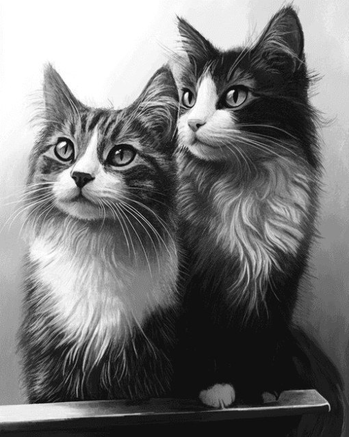 Monochrome Fluffy Kittens Diamond Painting