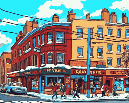 Montreal Bagel Building Animation Diamond Painting