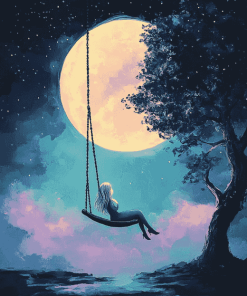 Moon and Cartoon Swing Diamond Painting