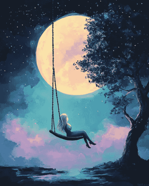 Moon and Cartoon Swing Diamond Painting