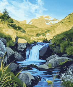 Mountain Stream Waterfalls Diamond Painting