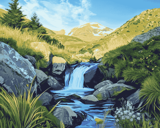 Mountain Stream Waterfalls Diamond Painting