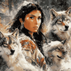 Native Wolves and Woman Diamond Painting