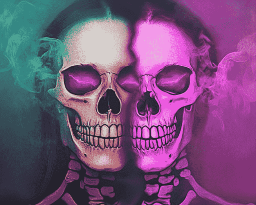 Neon Skeleton Skull Diamond Painting