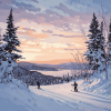 Newfoundland Sunset Skiing Scene Diamond Painting