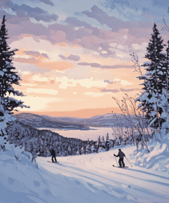 Newfoundland Sunset Skiing Scene Diamond Painting