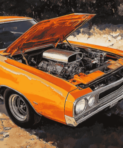 Orange Plymouth Roadrunner Car Diamond Painting