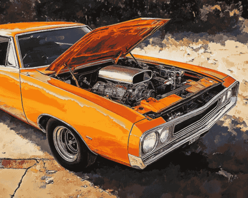 Orange Plymouth Roadrunner Car Diamond Painting