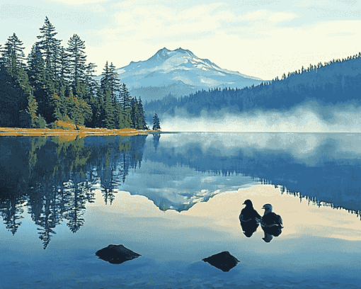 Oregon Mountain Lake Scene Diamond Painting