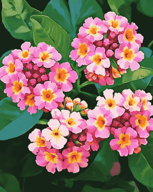 Pink Lantanas and Roses Diamond Painting