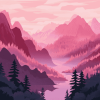 Pink Mountain Landscape Diamond Painting