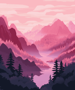 Pink Mountain Landscape Diamond Painting