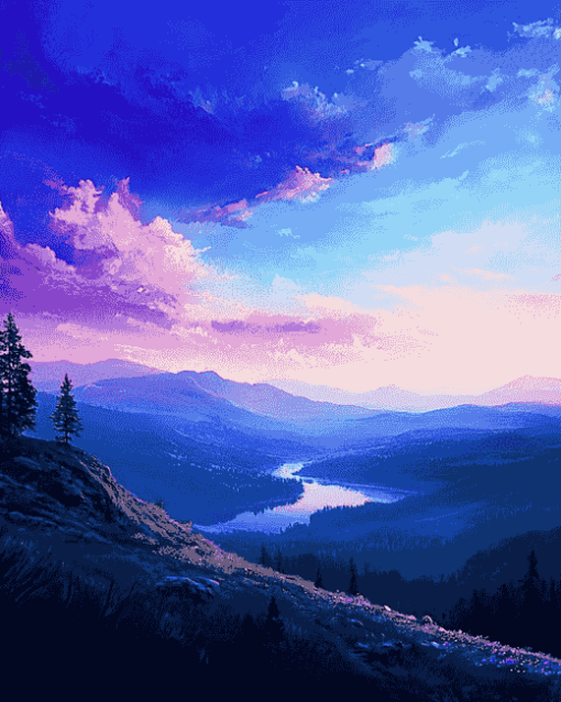 Purple And Blue Sky Diamond Painting