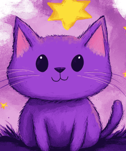 Purple Cartoon Kitties Diamond Painting