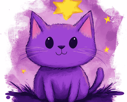 Purple Cartoon Kitties Diamond Painting