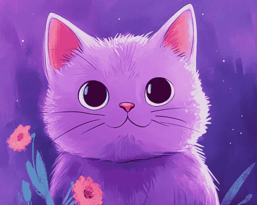 Purple Cat Animation Diamond Painting