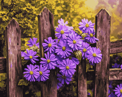 Purple Floral Fence Diamond Painting