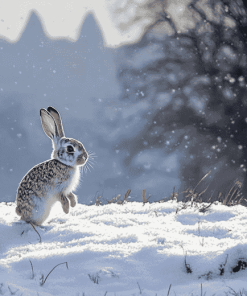 Rabbit Dancing in Snowy Mountains Diamond Painting