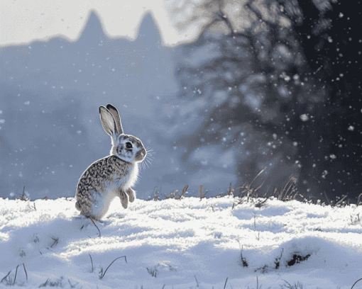 Rabbit Dancing in Snowy Mountains Diamond Painting