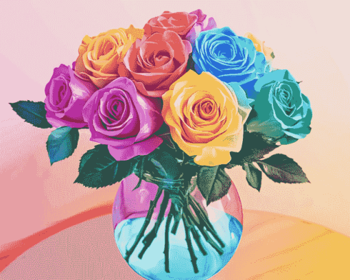 Rainbow Rose Blossoms Diamond Painting