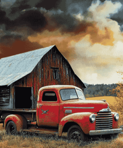 Red Barn and Vintage Truck Diamond Painting