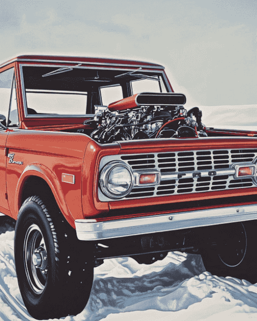 Red Ford Bronco Engine Diamond Painting