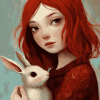 Red-Haired Girl with Bunnies Diamond Painting