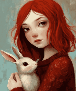 Red-Haired Girl with Bunnies Diamond Painting