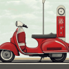 Red Lambretta Scooter Diamond Painting