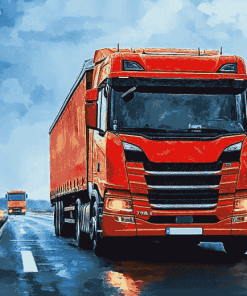 Red Lorry Trucks Diamond Painting