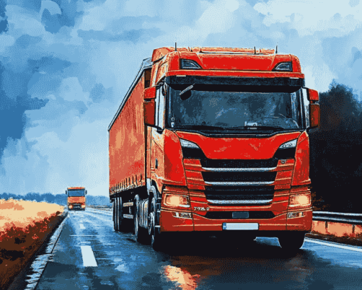 Red Lorry Trucks Diamond Painting