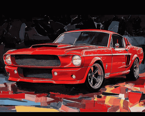 Red Mustang 1967 Diamond Painting