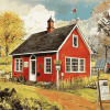 Red Schoolhouse Building Diamond Painting