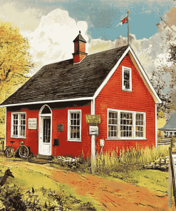 Red Schoolhouse Building Diamond Painting