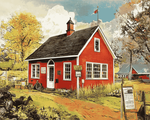 Red Schoolhouse Building Diamond Painting