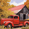 Red Truck and Barn Scene Diamond Painting