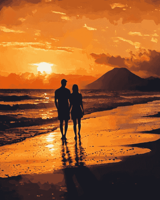 Romantic Beach Silhouette Diamond Painting