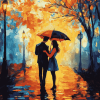 Romantic Lovers in Rain Diamond Painting