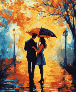 Romantic Lovers in Rain Diamond Painting