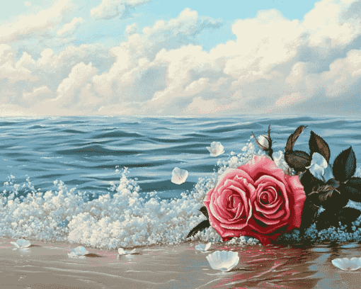 Rose Beach Seascape Diamond Painting