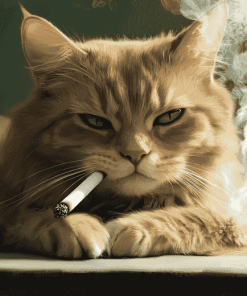 Sad Cat with Cigarette Diamond Painting