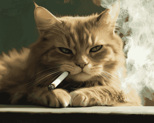 Sad Cat with Cigarette Diamond Painting