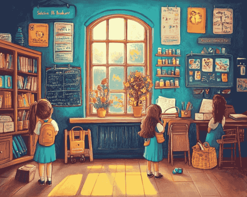 School Time Cartoon Diamond Painting