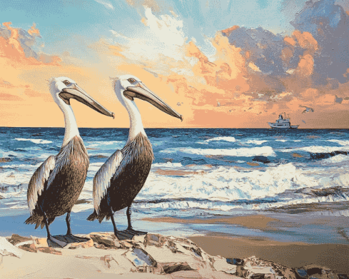 Seaside Pelican Diamond Painting