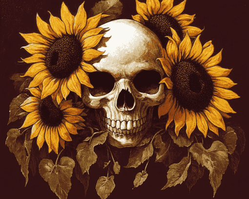 Skull and Sunflowers Bloom Diamond Painting