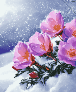 Snowy Blossoms Diamond Painting